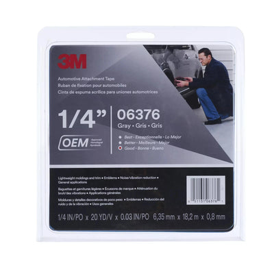 3M 06376 Double-Sided Automotive Attachment Tape gray 1/4 inch x 20 yard roll