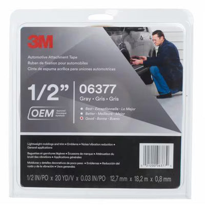 3M 06377 Double-Sided Automotive Attachment Tape gray 1/2 inch x 20 yard roll