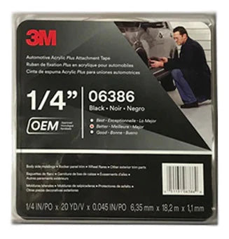 3M 06386 Double-Sided Automotive Attachment Tape black 1/4 inch x 20 yard roll
