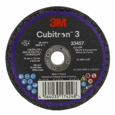 3M 33457 Cubitron II cut-off wheel 3 inch x 0.0625 inch x 3/8 inch 5 pack for metal cutting