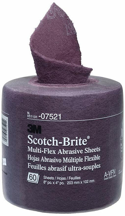 3M 07521 Scotch-Brite Multi-Flex Abrasive Sheet Roll very fine 8 inch x 4 inch