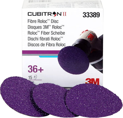 3M 33389 36 grit Cubitron II fibre Roloc disc 3 inch, 15 pack