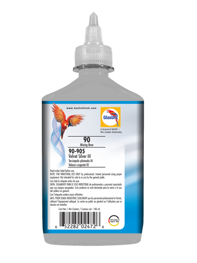 Bottle of paint with a label on a white background