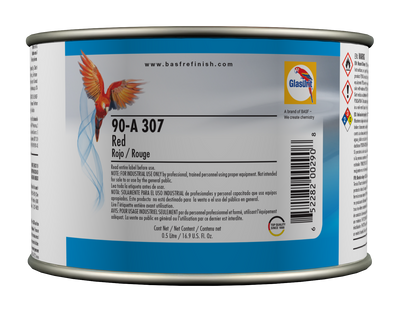 Can of paint with a label featuring a parrot and text on a white background