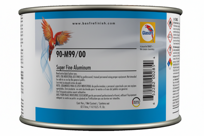 Can of super fine aluminum paint with Glasurit branding on a white background
