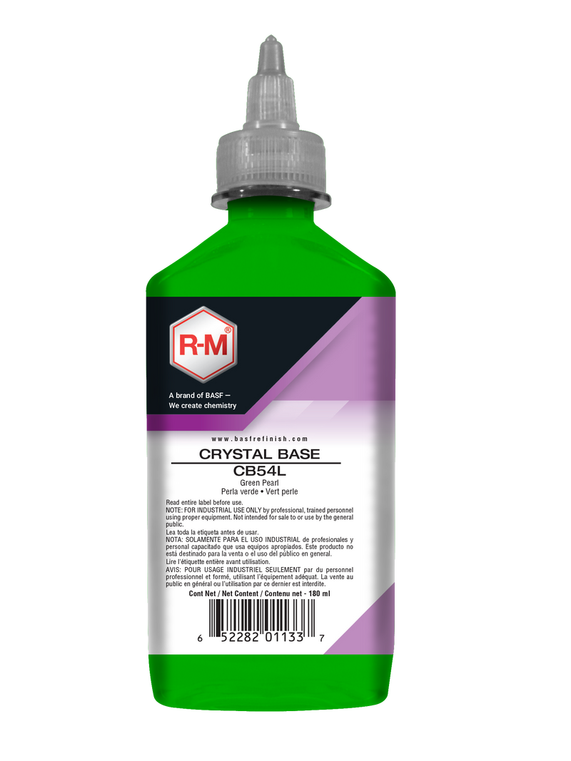 Green bottle with a label featuring R&M branding on a white background