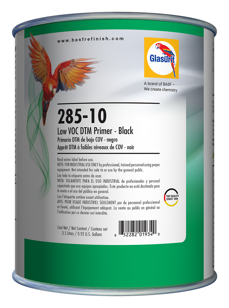 Glasurit 285-10 Low VOC Black DTM Primer Filler gallon container for automotive refinishing