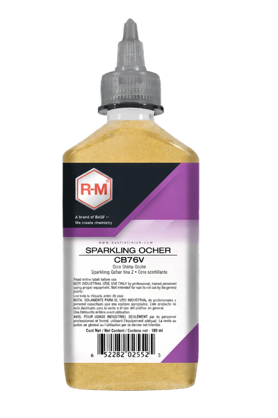 Bottle of RM sparkling ocher paint CB on a white background