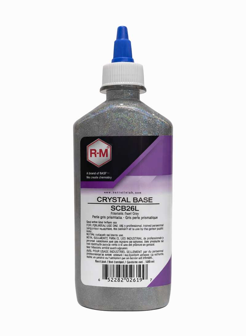 Bottle of R&M Crystal Base on a white background