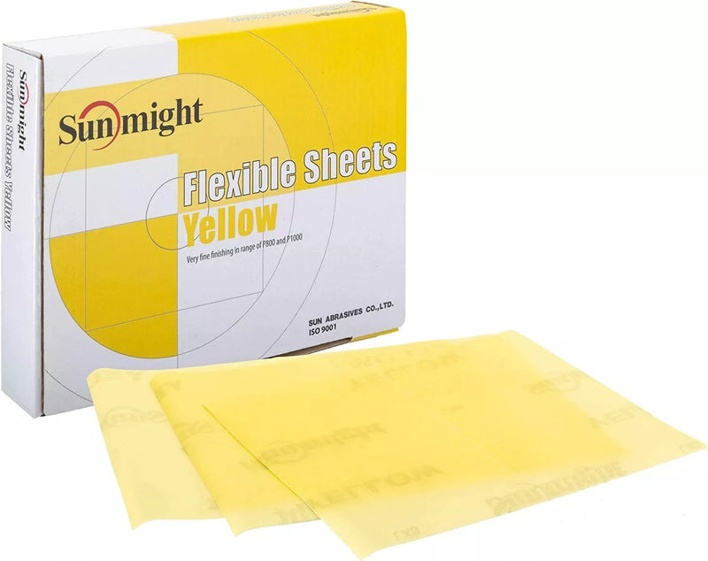 Sunmight 60119 800–1000 grit yellow flexible sanding sheets 5.25 x 6.75 inches, 25 pack