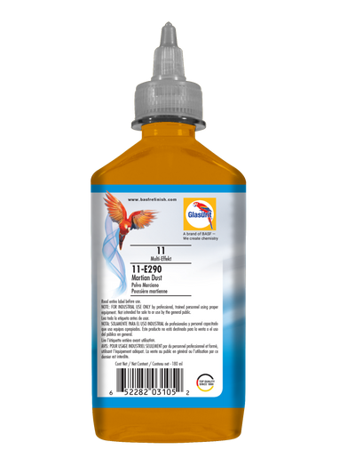 Bottle of ink with a colorful label on a white background