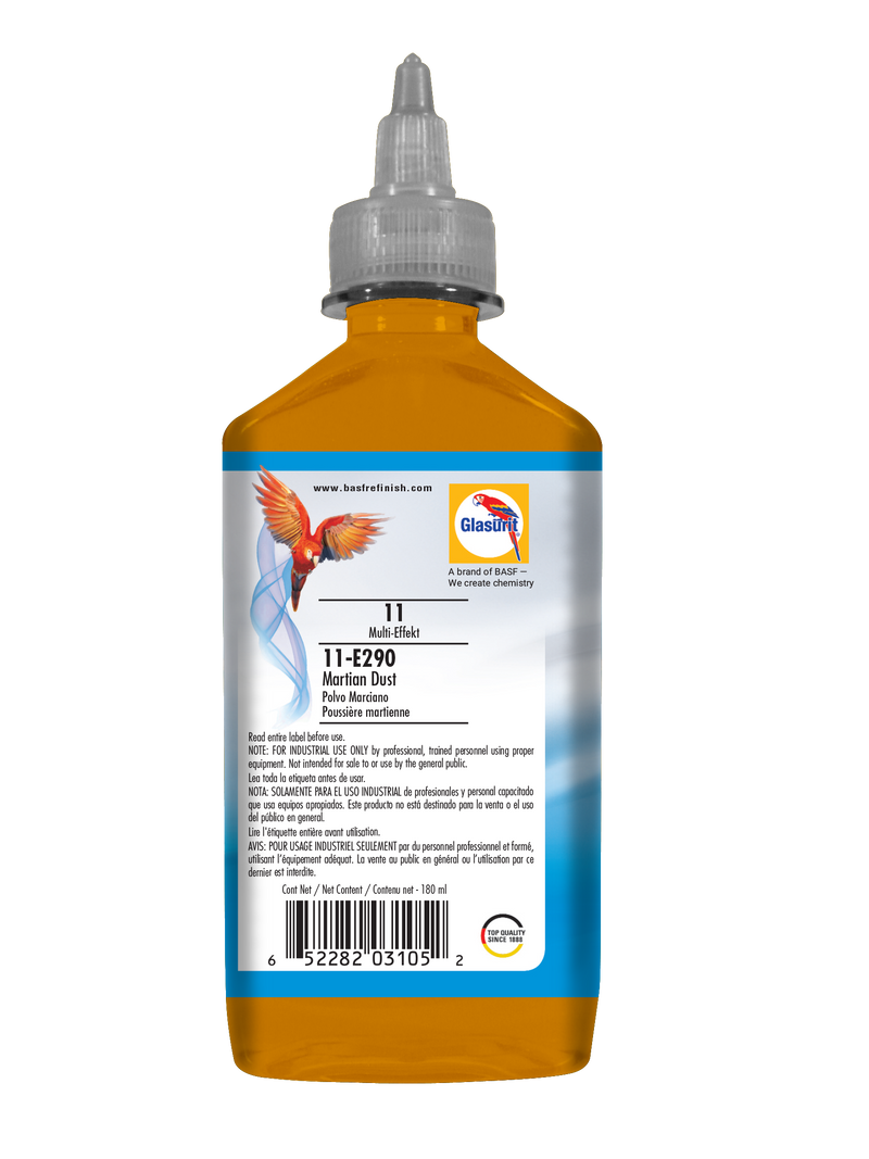 Bottle of ink with a colorful label on a white background