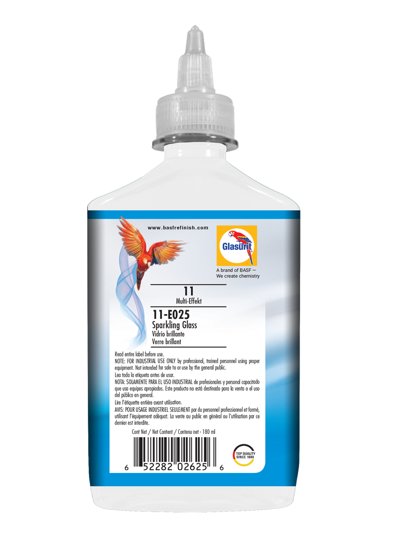 Bottle of glass paint with a colorful label on a white background