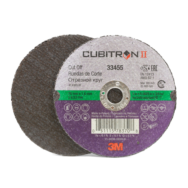 3M 33455 Cubitron II cut-off wheel 3 inch x 1/32 inch x 3/8 inch 5 pack for metal cutting