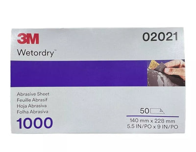 3M 02021 1000 grit Wetordry abrasive sandpaper sheets (5.5" x 9"), 50 pack