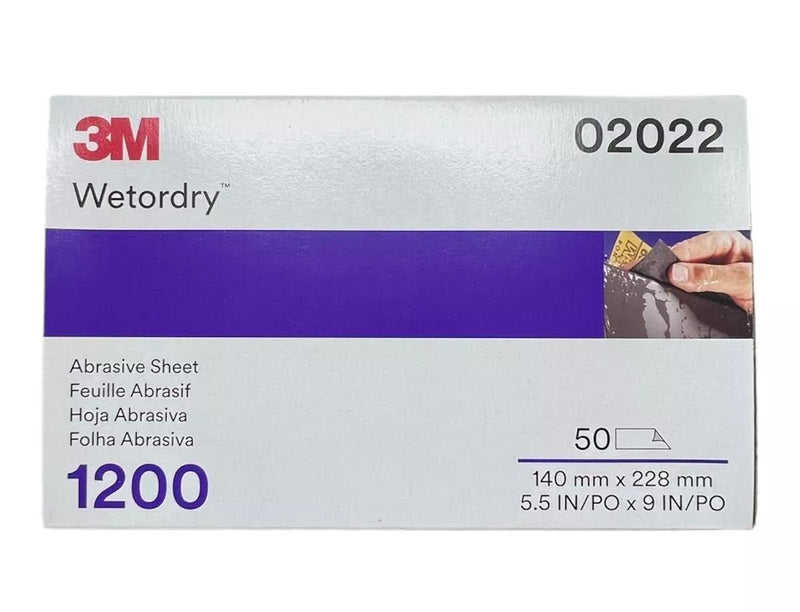 3M 02022 1200 grit Wetordry abrasive sandpaper sheets (5.5" x 9"), 50 pack