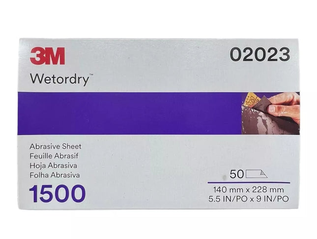 3M 02023 1500 grit Wetordry abrasive sandpaper sheets (5.5" x 9"), 50 pack