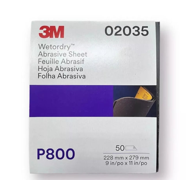 3M 02035 800 grit Wetordry abrasive sandpaper sheets (9" x 11"), 50 pack