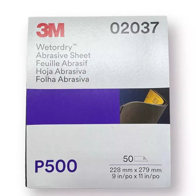 3M 02037 500 grit Wetordry abrasive sandpaper sheets (9" x 11"), 50 pack