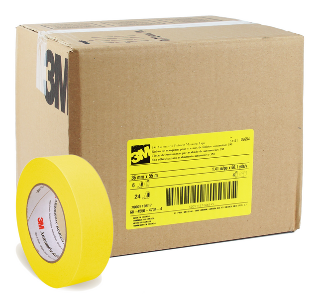 3M 06652 - 3/4" Yellow Automotive Masking Tape (Case of 48 Rolls)