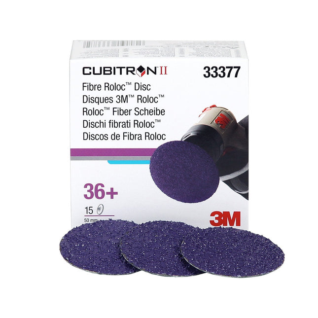 3M 33377 - 36 Grit Cubitron II Fibre Roloc Disc (2in, 15 Pcs)