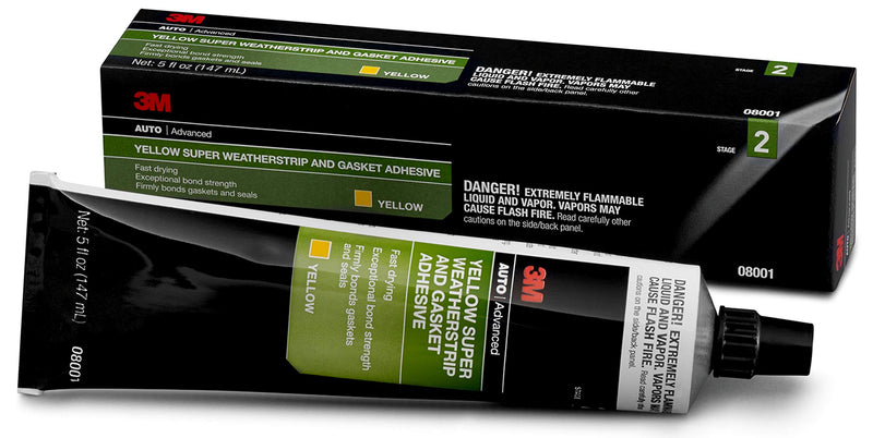 3M yellow super weatherstrip and gasket adhesive with packaging on a white background