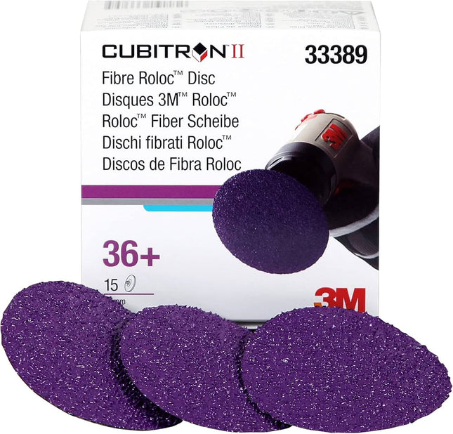 3M 33389 - 36 Grit Cubitron II Fibre Roloc Disc (3in, 15 Pcs)