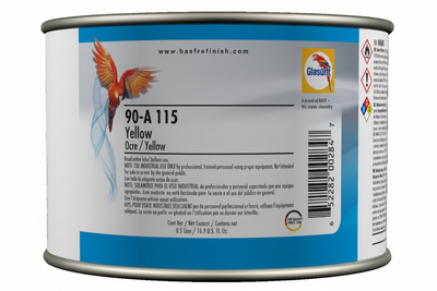 Can of paint with label and branding on a white background