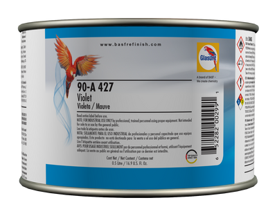 Can of paint with a colorful label featuring a parrot, brand logo, and product details.