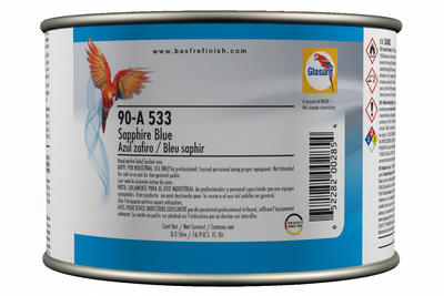 Can of Sapphire Blue paint with Glasurit branding on a white background
