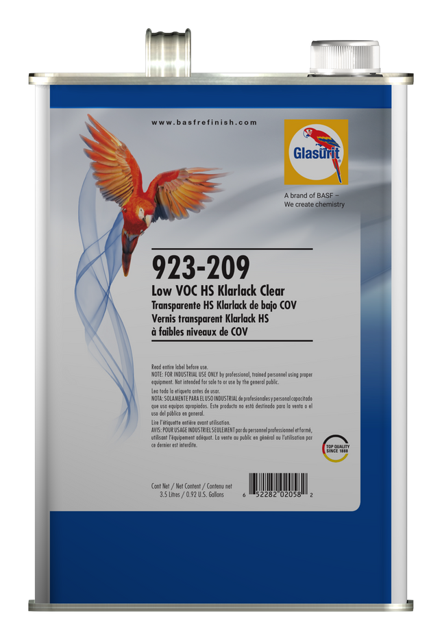 Glasurit 923-209 Low VOC HS Klarlack Clear 3.5 liter container for automotive refinishing