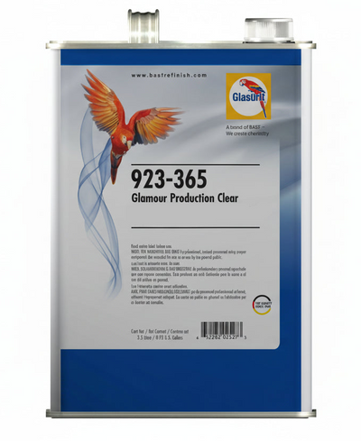 Glanzufinish automotive finish can with a parrot graphic on a white background