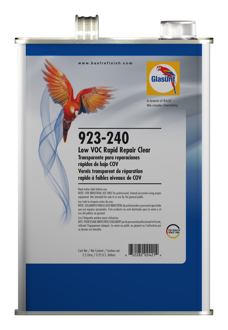 Can of Glasurit 923-240 Low VOC Rapid Repair Clear on a white background