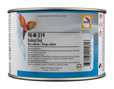Can of Glasurit paint with label showing product details on a white background