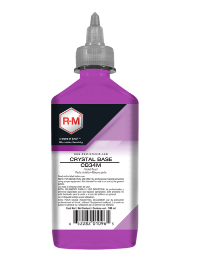 Purple bottle with a label featuring the RM logo on a white background