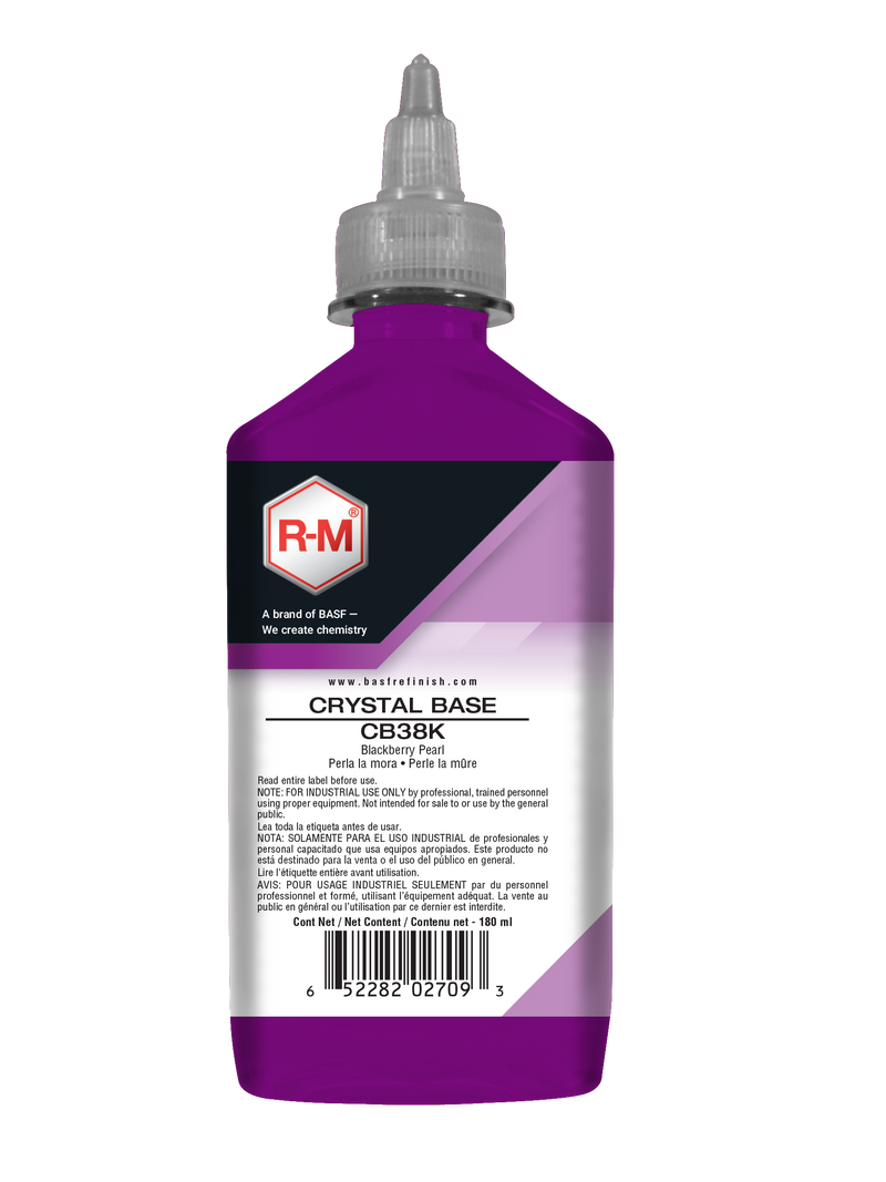 Purple bottle with a label featuring 'RM' branding on a white background
