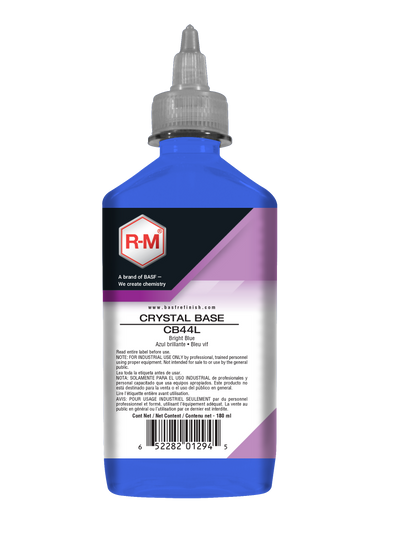 Blue bottle with RM logo on a white background
