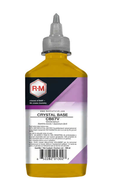 Bottle of R&M Crystal Base on a white background