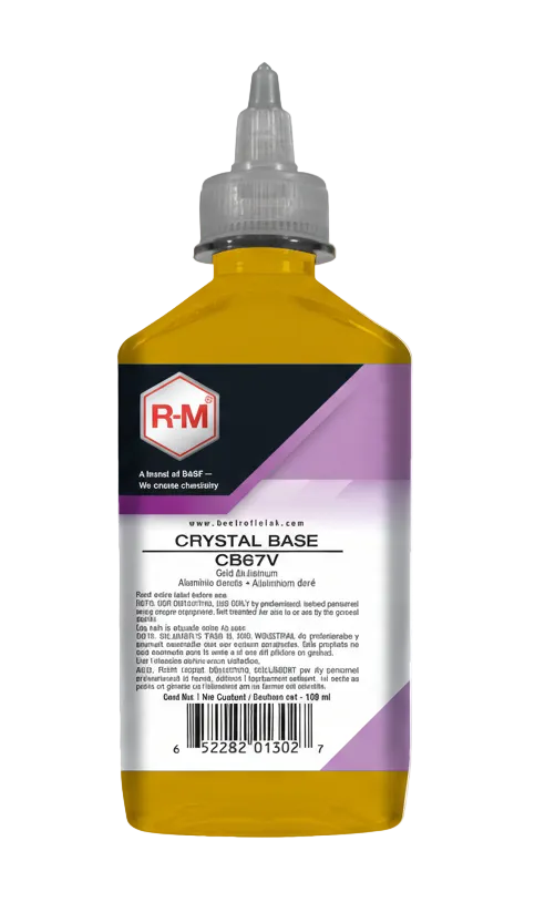 Bottle of R&M Crystal Base on a white background
