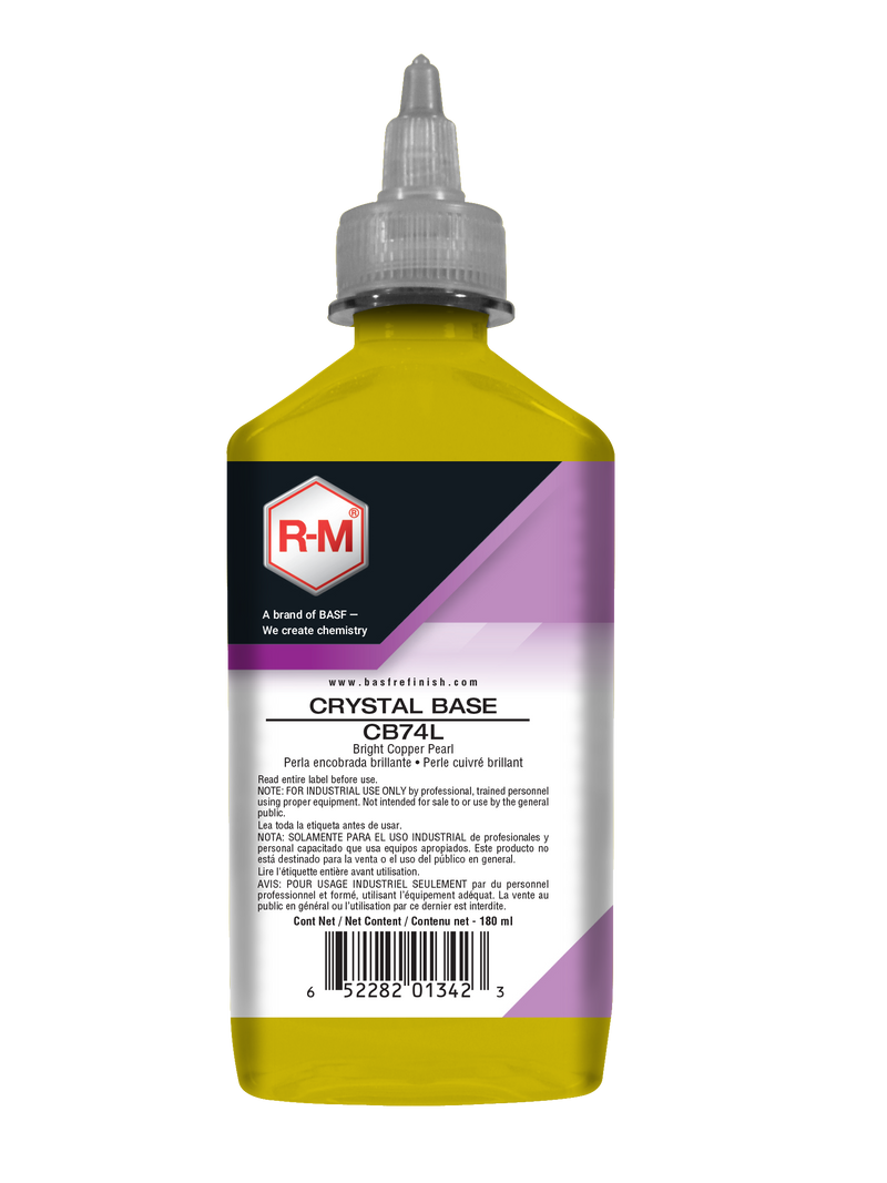 Bottle of RM Crystal Base CB74L on a white background