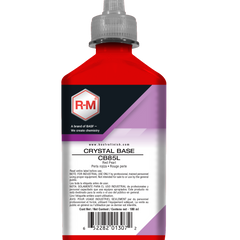Red bottle with a label featuring 'RM' branding on a white background