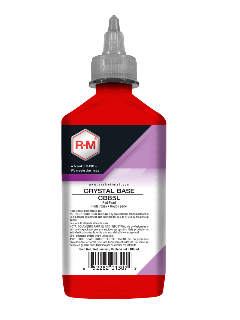 Red bottle with a label featuring 'RM' branding on a white background