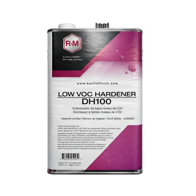 Low VOC Hardener DH100 can with RM branding on a white background