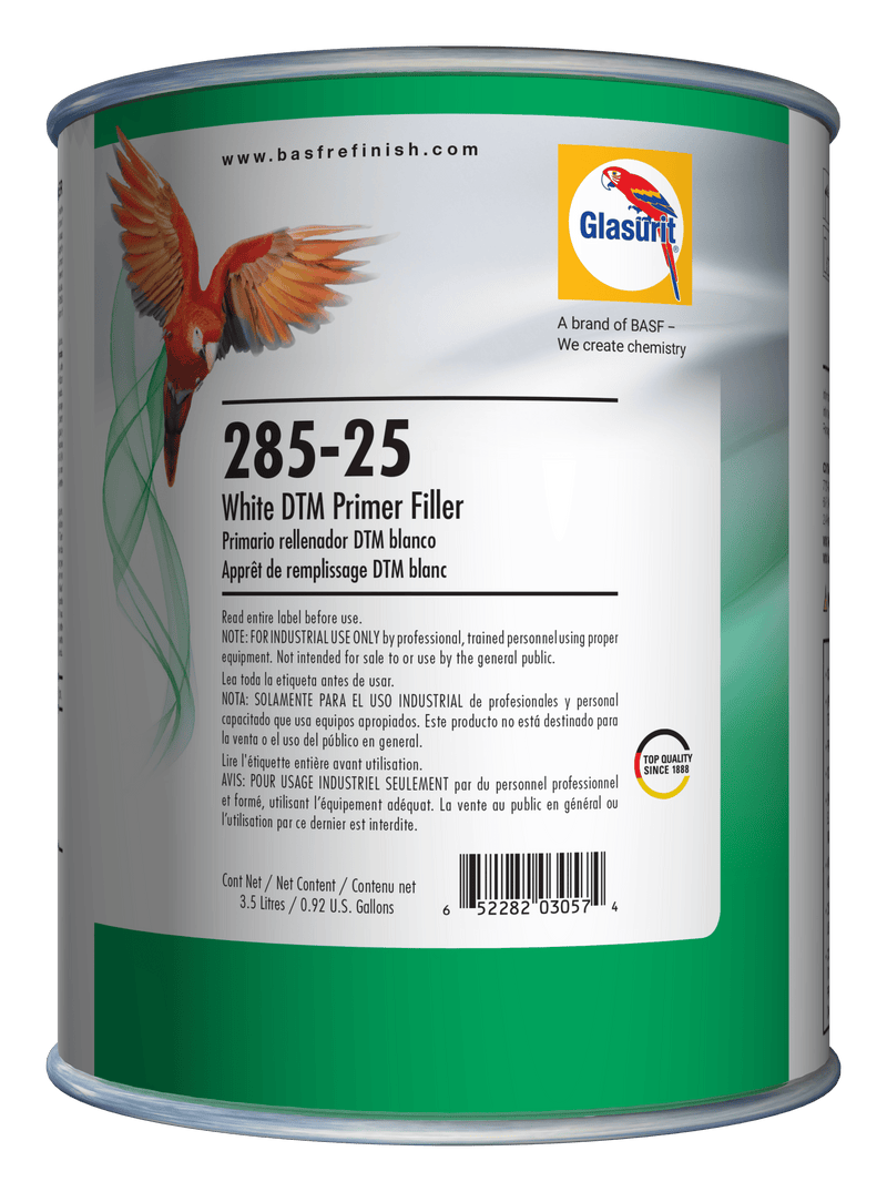 Glasurit 285-25 White DTM Primer gallon container for automotive refinishing