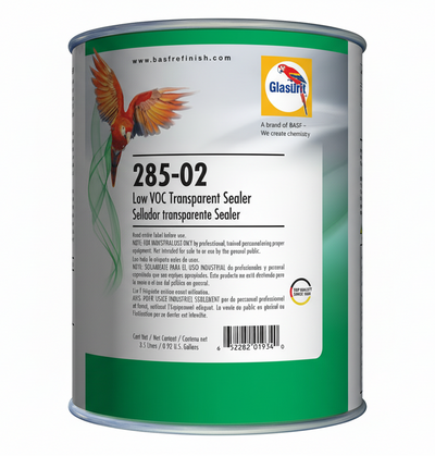 Glasurit 285-02 Low VOC Transparent Sealer can with parrot illustration on label