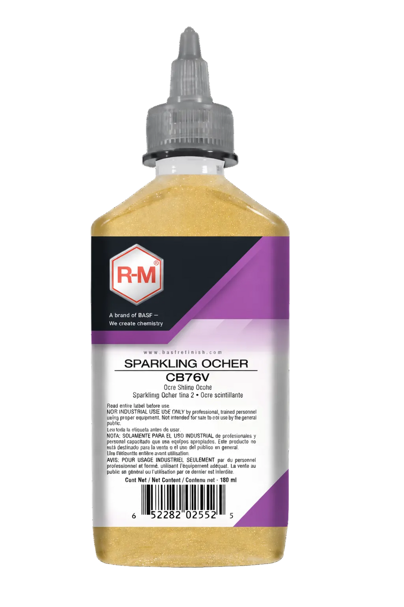 Bottle of RM sparkling ocher paint CB on a white background
