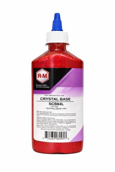Red bottle with a white label featuring R.M. logo on a white background