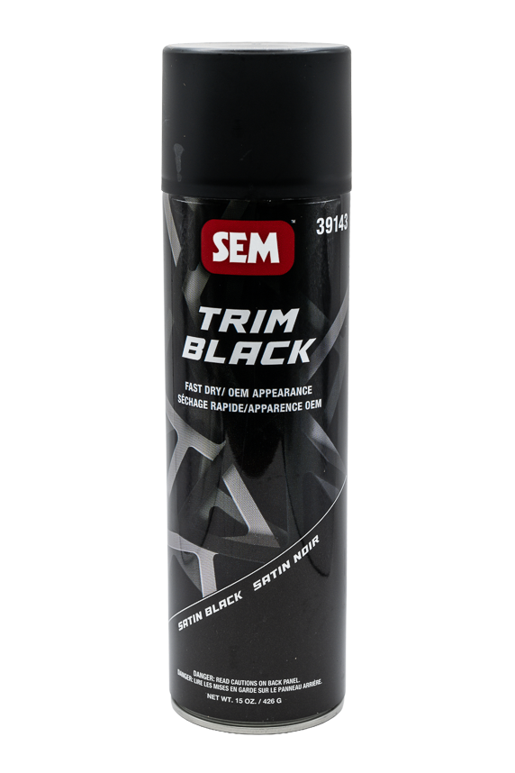 SEM Trim Black spray can on a white background