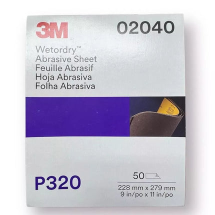 3M Wetordry Abrasive Sandpaper Sheet (02040, 2040), 320 Grit, 50 Count